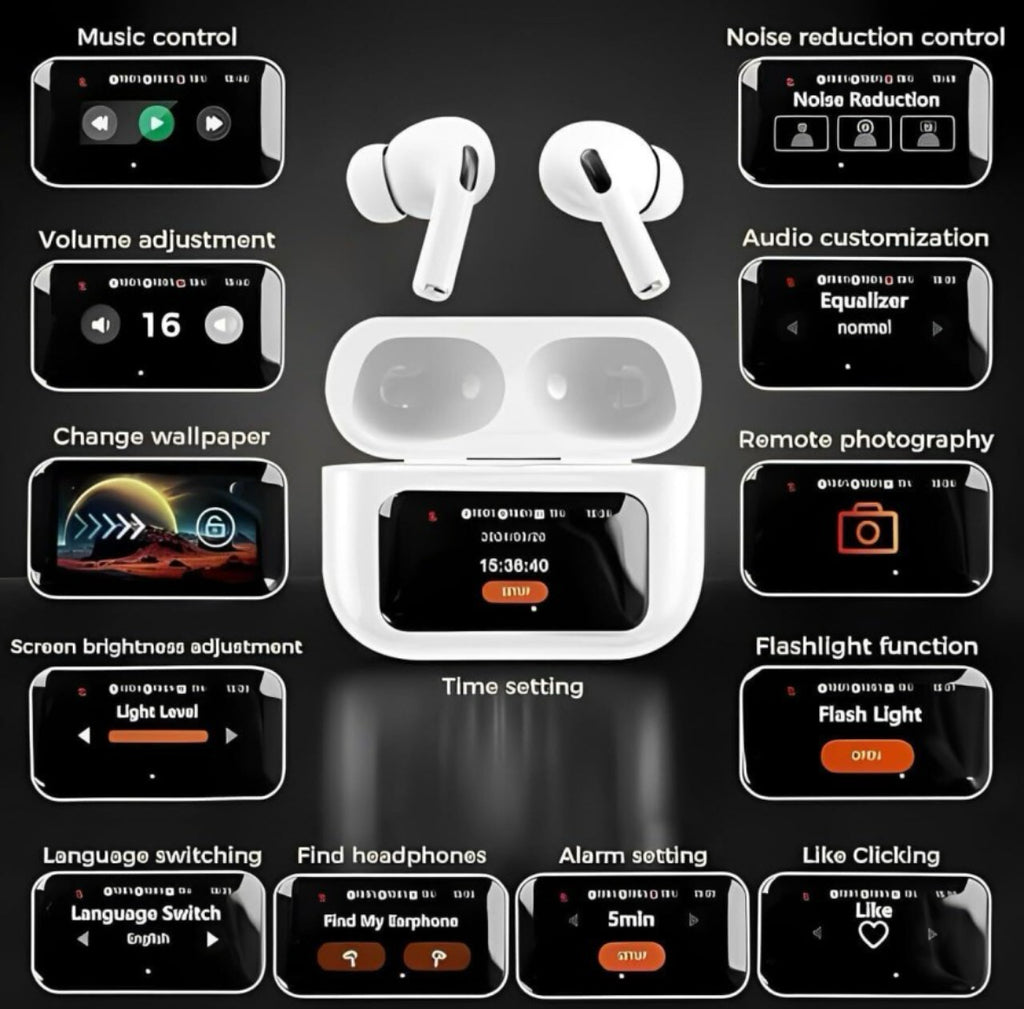 wireless earbuds Bluetooth airpods LCD full colour smart display Touch screen earpods pro