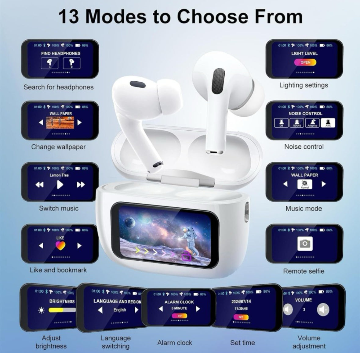 wireless earbuds Bluetooth airpods LCD full colour smart display Touch screen earpods pro