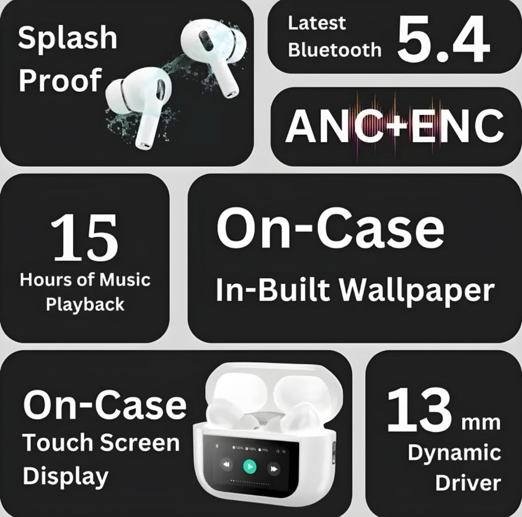 wireless earbuds Bluetooth airpods LCD full colour smart display Touch screen earpods pro