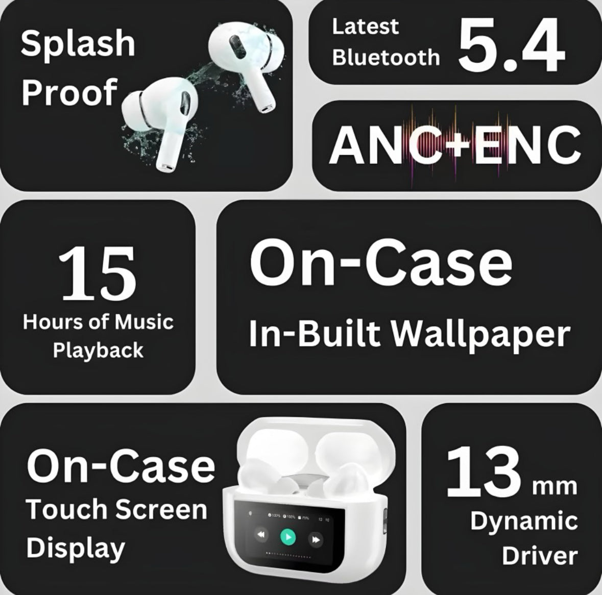 wireless earbuds Bluetooth airpods LCD full colour smart display Touch screen earpods pro